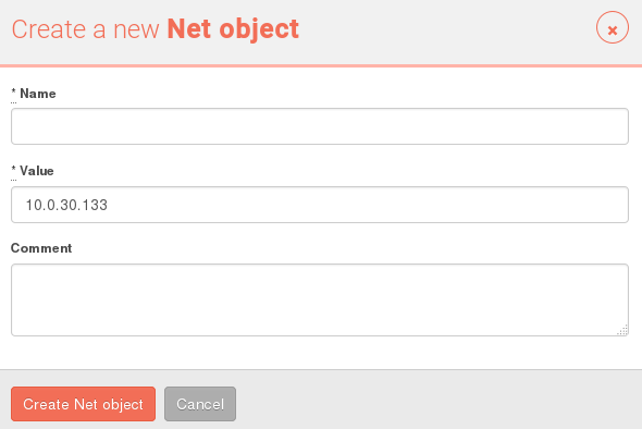 Renombrar una IP: Create net object