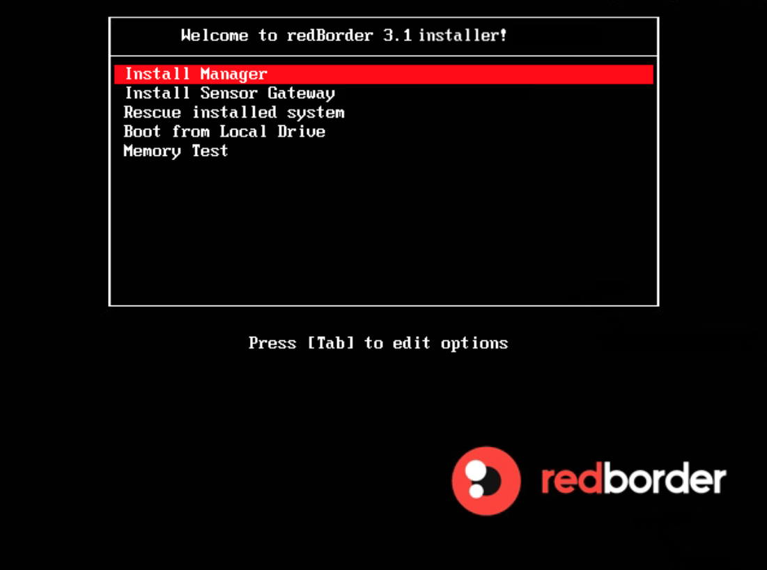 Pantalla de bienvenida de la instalación de Redborder Enterprise